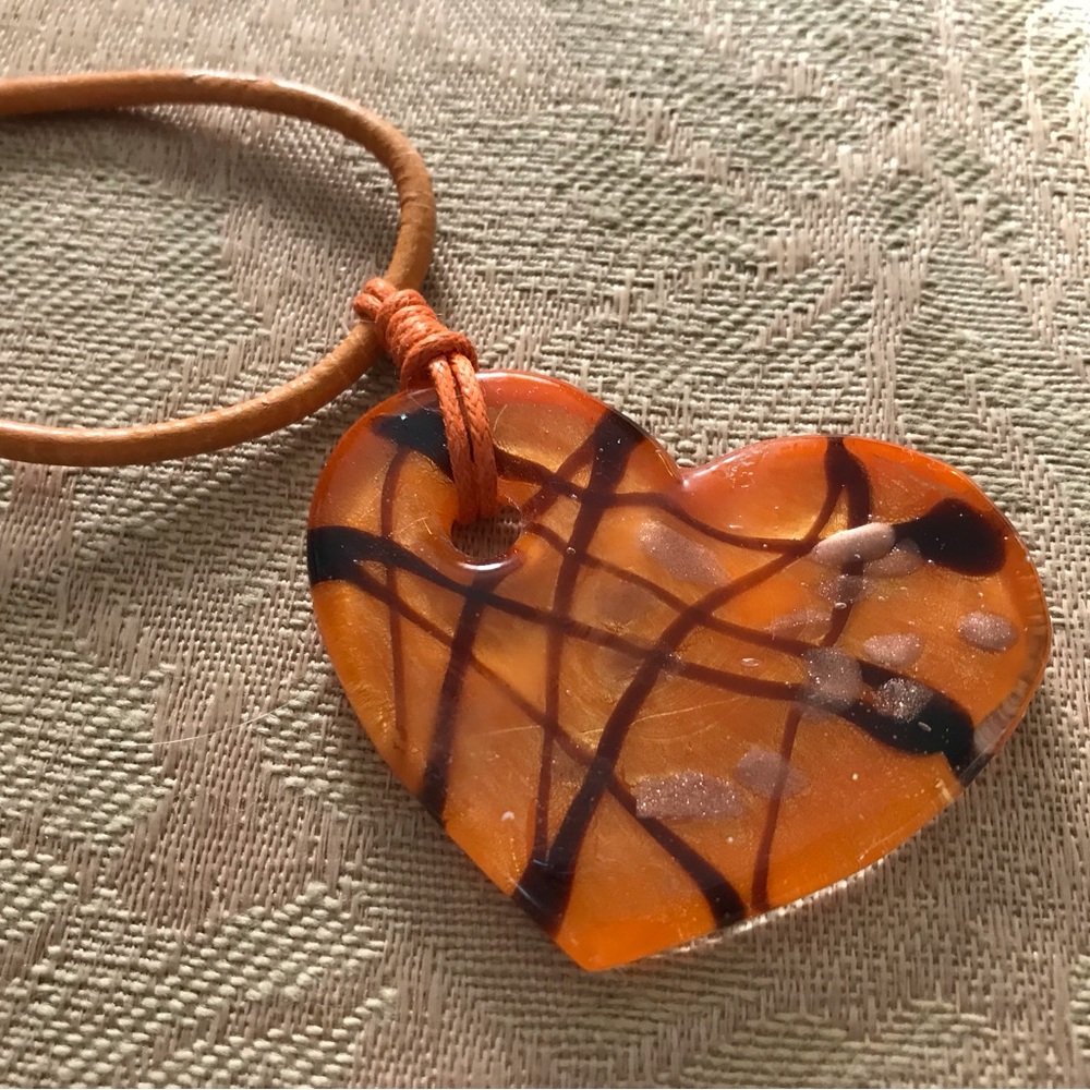 Orange Heart Art Glass Pendant